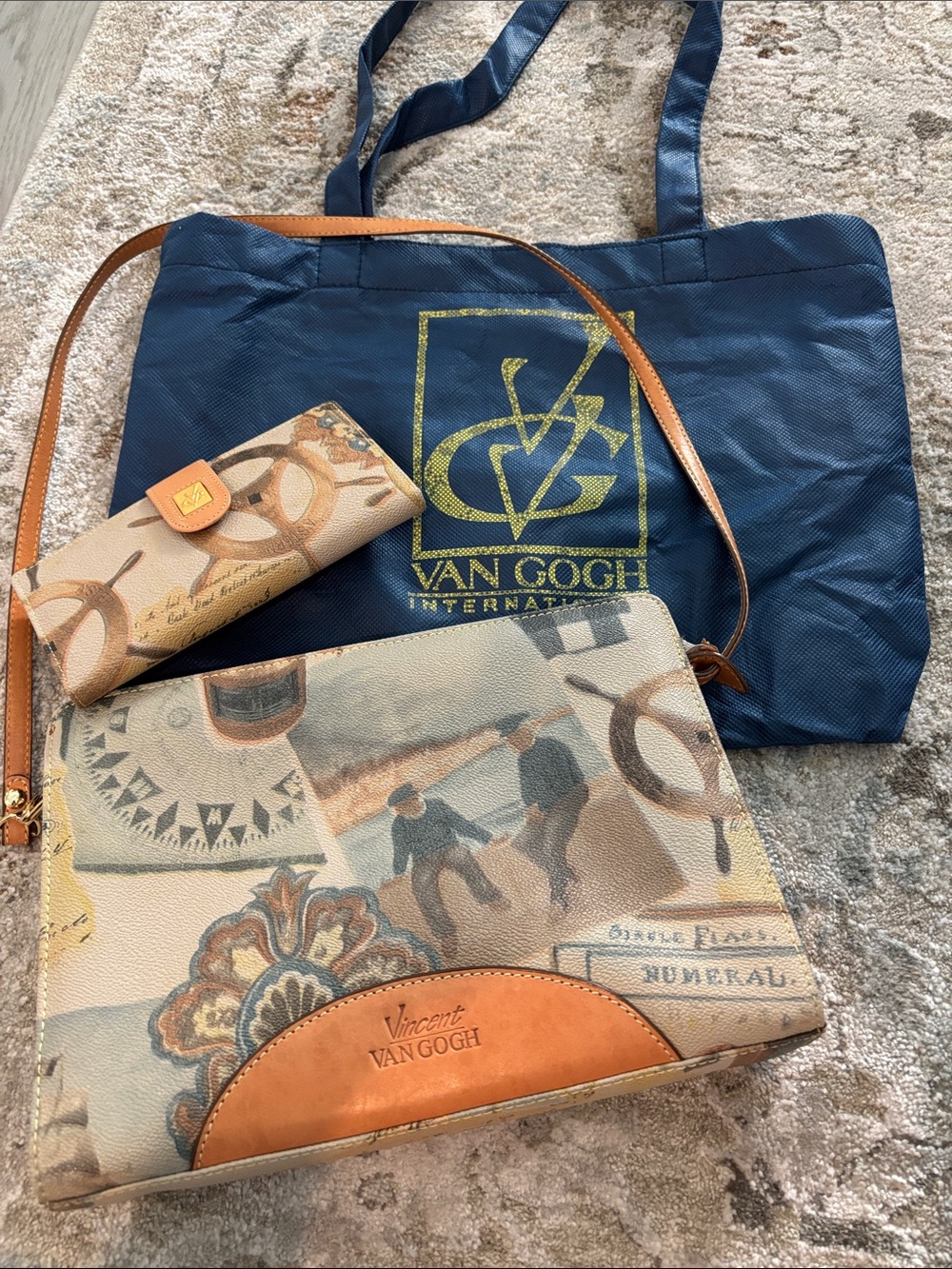Vincent Van Gogh Beige & Brown Canvas Shoulder Bag